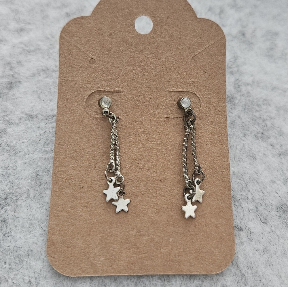 Silver Toned Star And Rhinestone Dangle Earrings‎